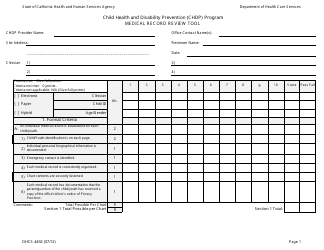 Document preview: Form DHCS4492 Medical Record Review Tool - California