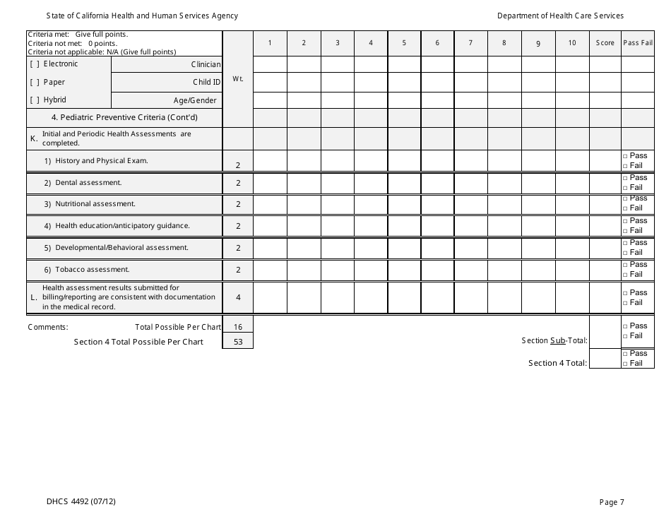 Form DHCS4492 Medical Record Review Tool - California, Page 7