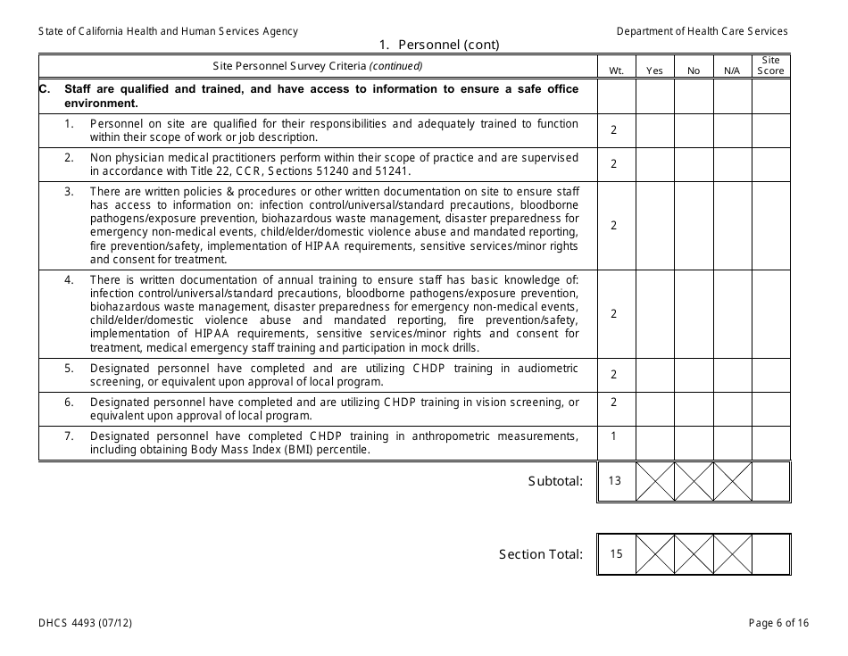 Form DHCS4493 Facility Review Tool - California, Page 6