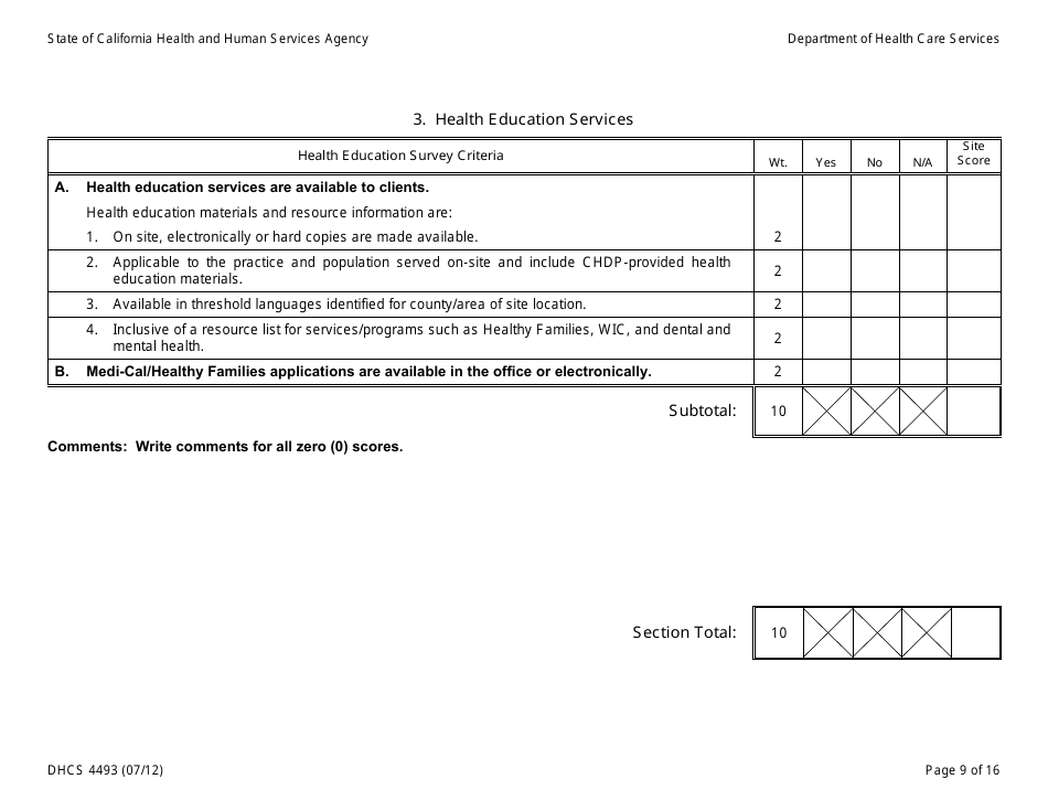 Form DHCS4493 Facility Review Tool - California, Page 9