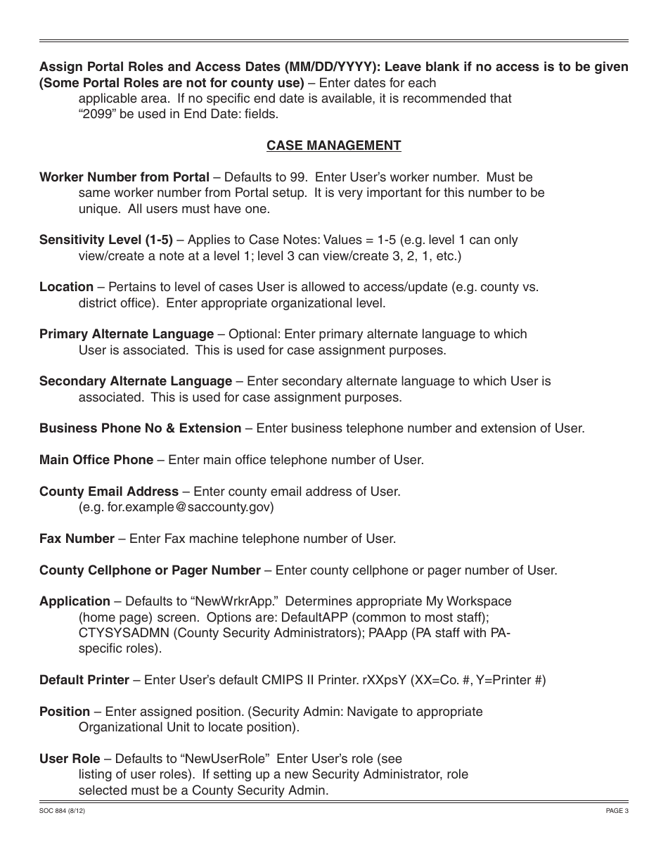 Form SOC884 County Cmips II User Request Form Add / Modify User - California, Page 3