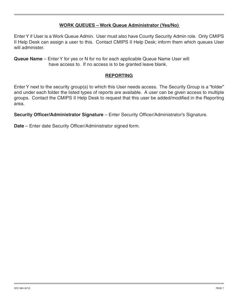Form SOC884 County Cmips II User Request Form Add / Modify User - California, Page 7