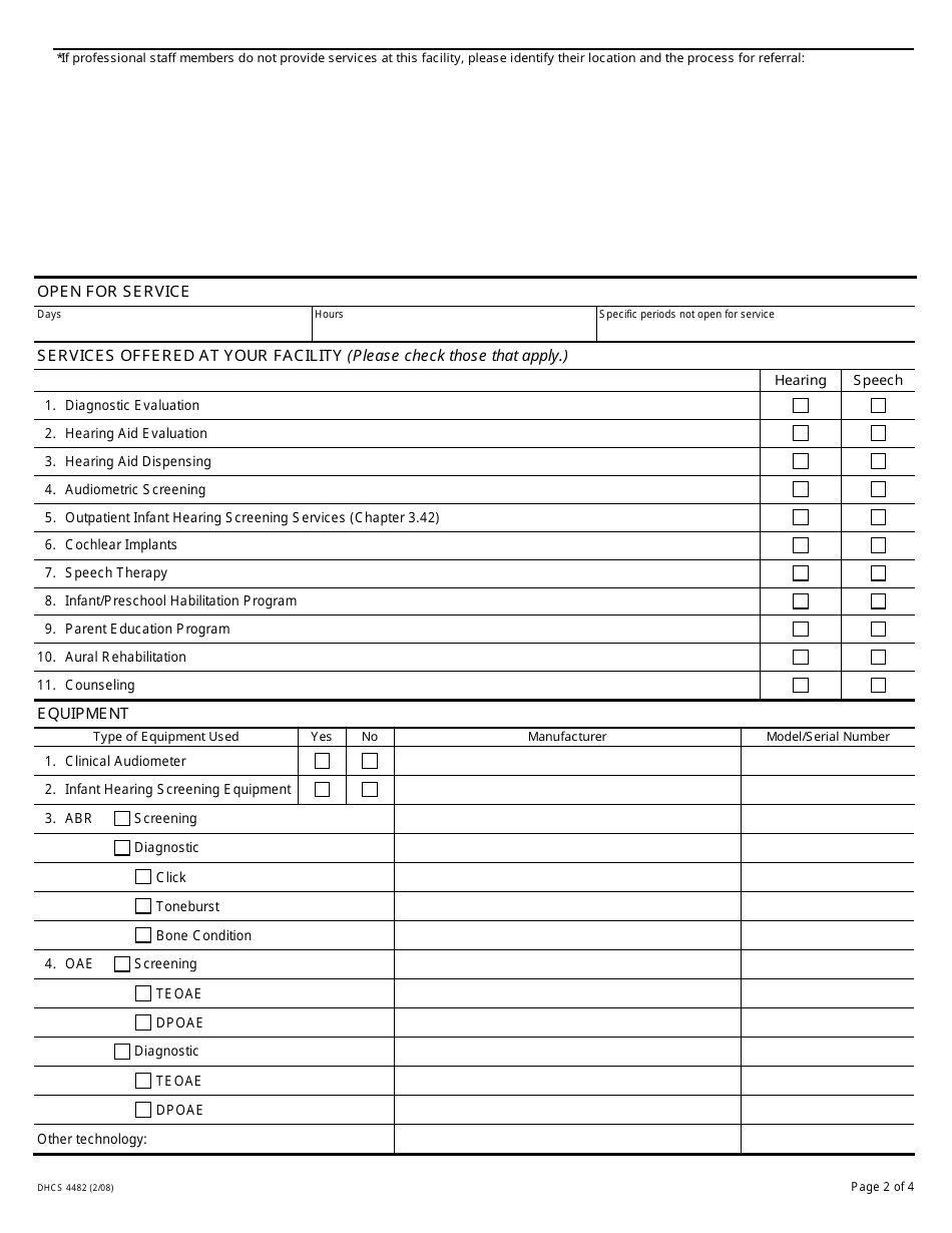 Form DHCS4482 Communication Disorder Center Application - California, Page 2