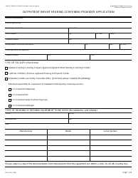 Document preview: Form DHCS4481 Outpatient Infant Hearing Screening Provider Application - California