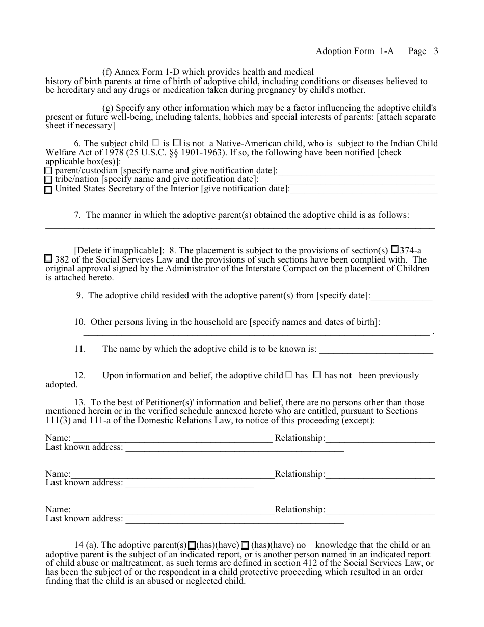 Form 1-A Petition for Adoption (Agency) - New York, Page 3