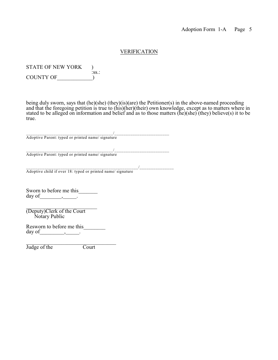 Form 1-A Petition for Adoption (Agency) - New York, Page 5
