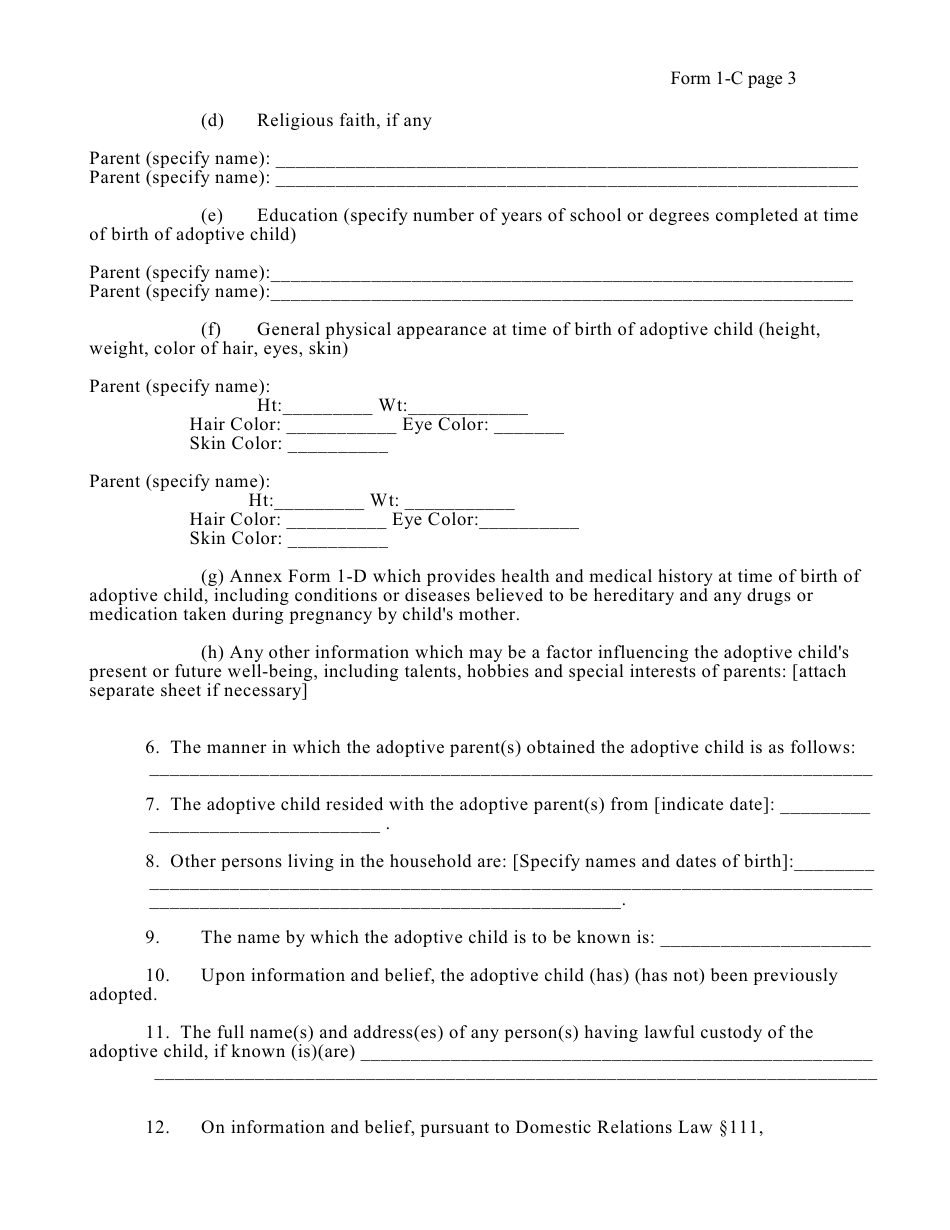 Form 1-C Petition for Adoption (Private-Placement) - New York, Page 3