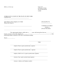 Document preview: Form 2-D Consent of Child Over 14 (Private-Placement) - New York