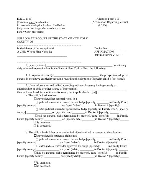 Form 1-E Affirmation Regarding Venue - New York