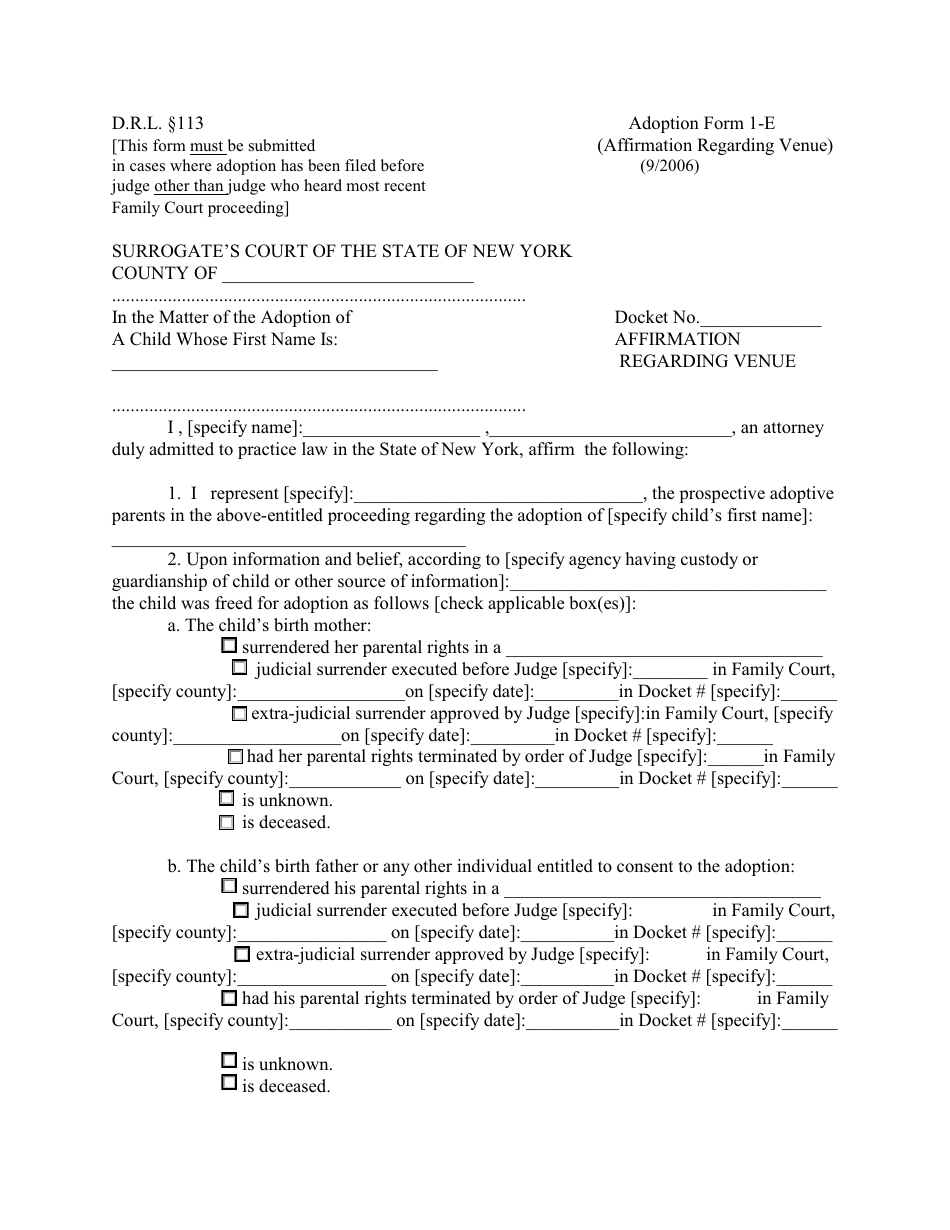 Form 1-E Affirmation Regarding Venue - New York, Page 1