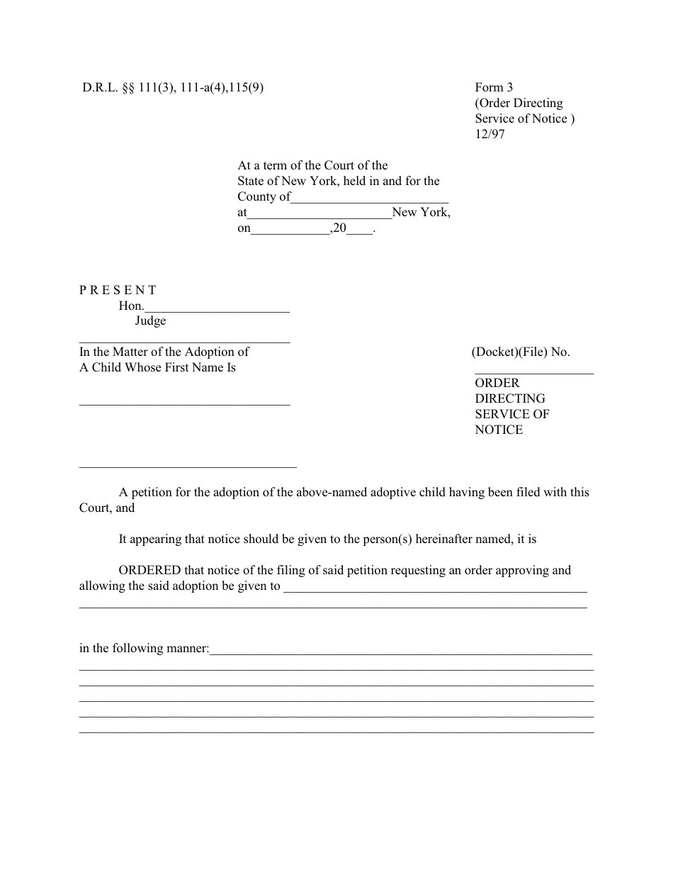 Form 3 Order Directing Service of Notice - New York, Page 1