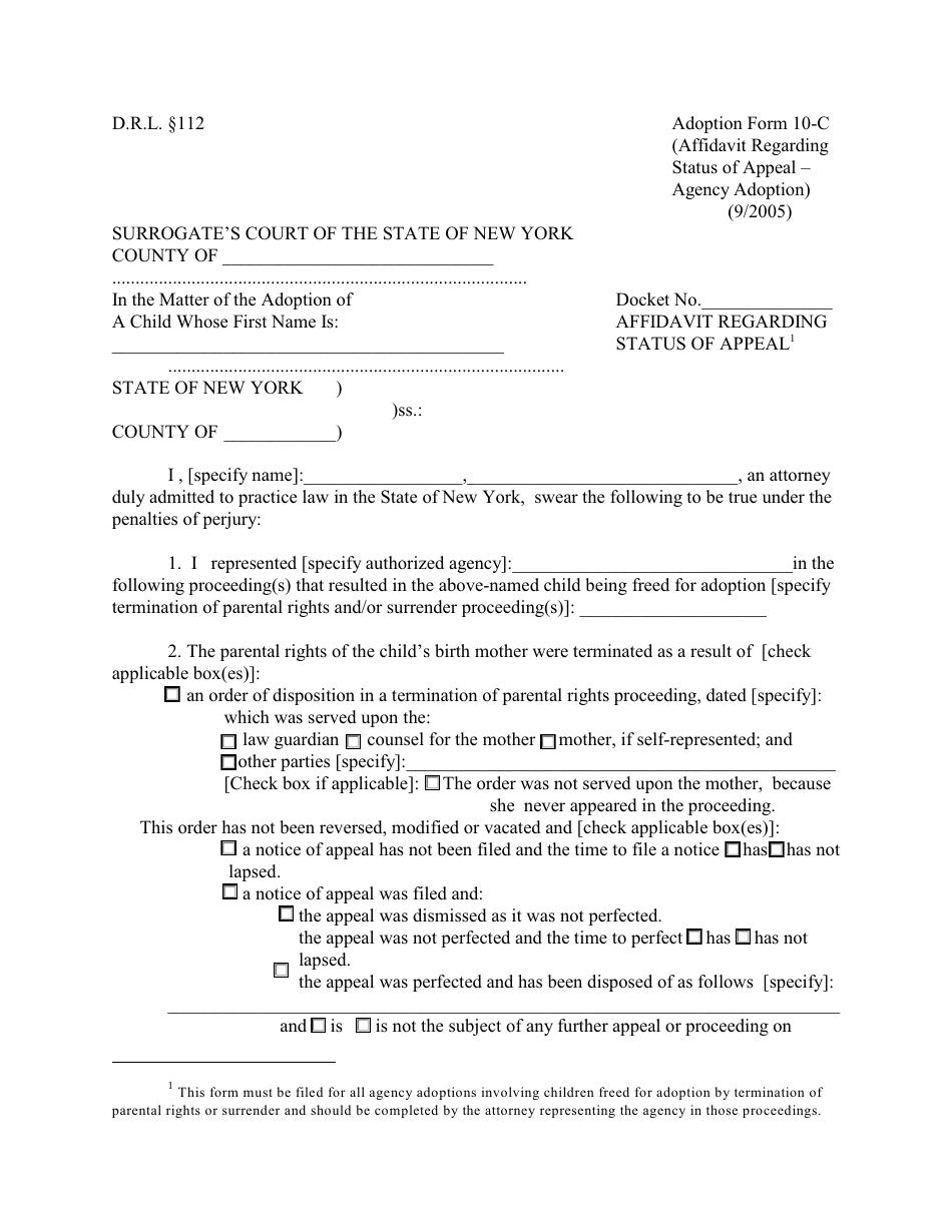 Form 10-C Affidavit Regarding Status of Appeal - New York, Page 1