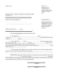 Document preview: Form 15-A Application for Certified Copy of Adoption Order - New York