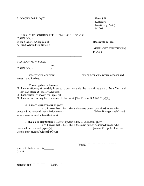Form 8-B Affidavit Identifying Party - New York