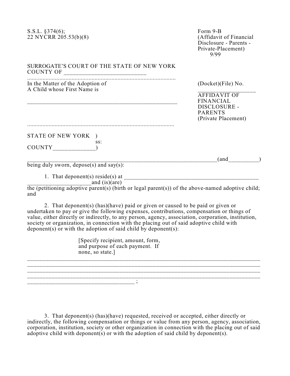 Form 9-B Affidavit of Financial Disclosure - Parents - New York, Page 1