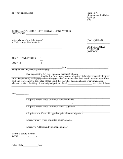 Form 10-A Supplemental Affidavit (Agency) - New York