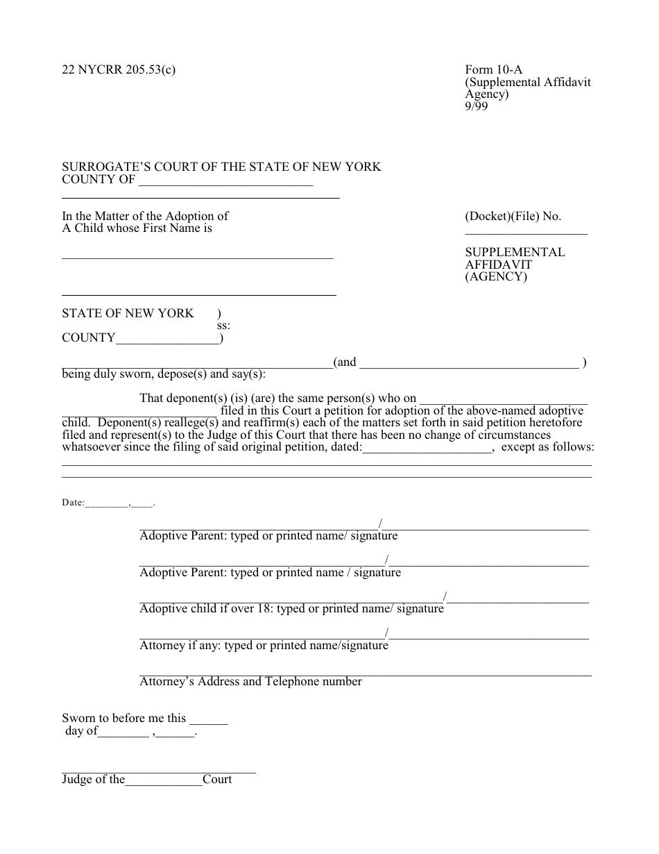 Form 10-A Supplemental Affidavit (Agency) - New York, Page 1