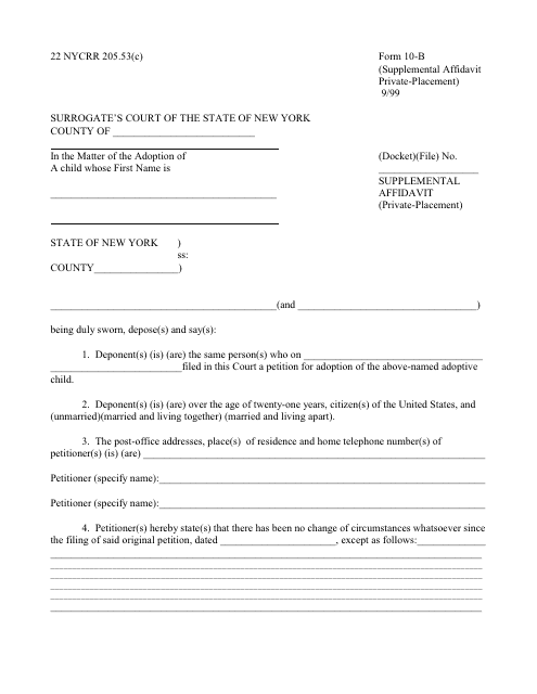 Form 10-B Supplemental Affidavit (Private-Placement) - New York