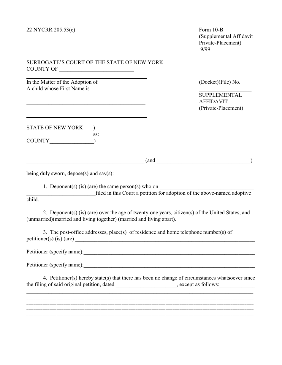 Form 10-B Supplemental Affidavit (Private-Placement) - New York, Page 1