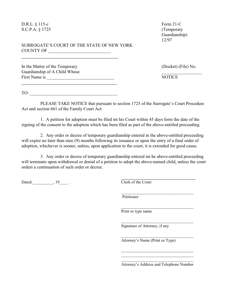 Form 21-C Notice - New York, Page 1