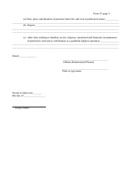 Form 23 Affidavit and Report (Disinterested Person-Certification by Proceeding) Adoptive Parent (Private-Placement) - New York, Page 2
