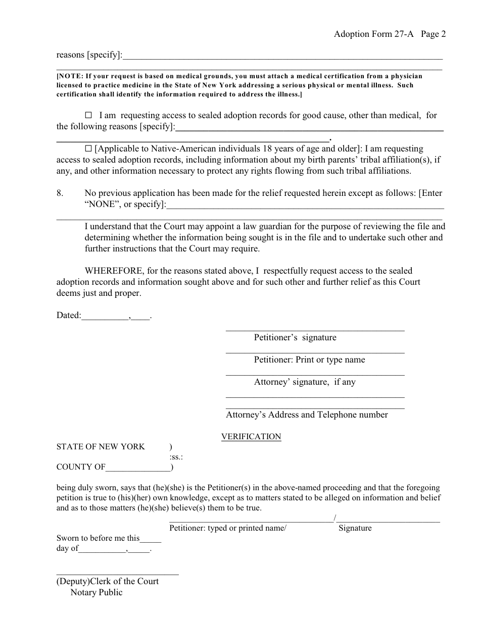 Form 27-A - Fill Out, Sign Online and Download Fillable PDF, New York ...