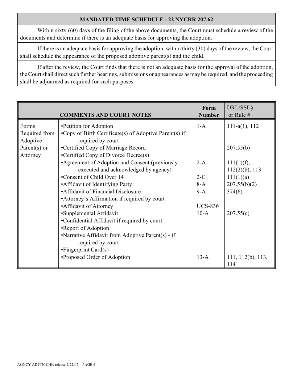 Agency Adoption Proceeding Checklist - New York, Page 4