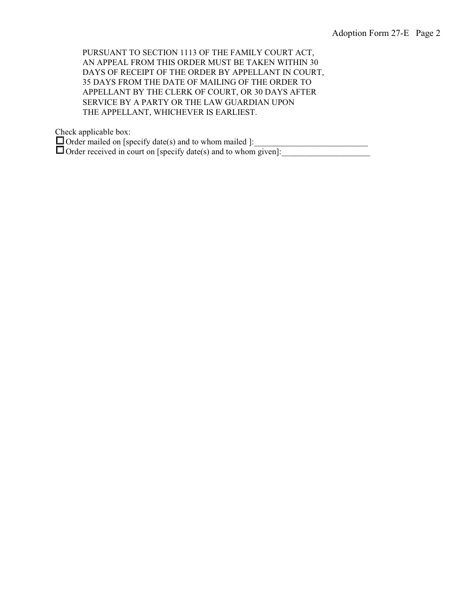 Form 27-E Order on Petition for Access to Sealed Adoption Records - New York, Page 2