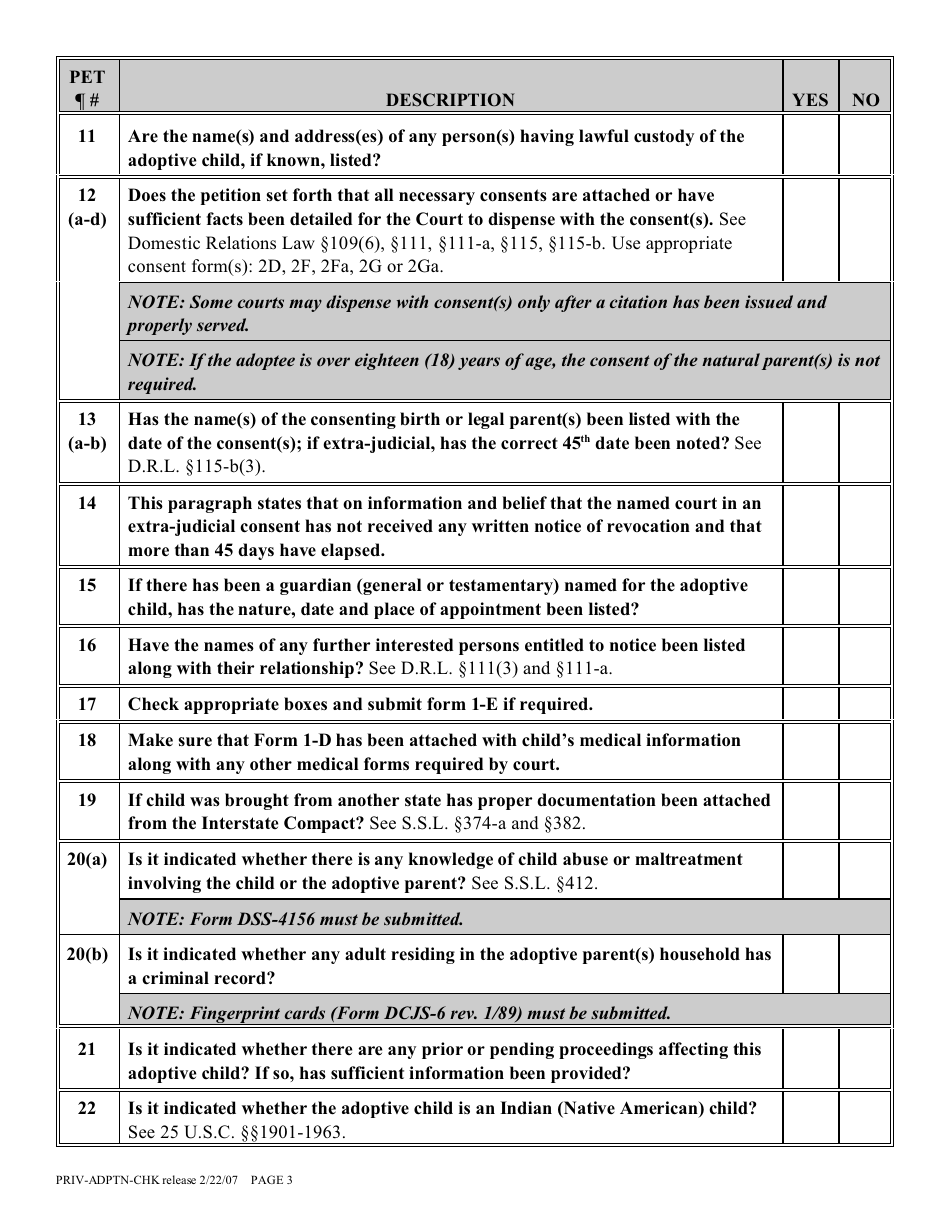 Private Placement Adoption Proceeding Checklist Form - New York, Page 3