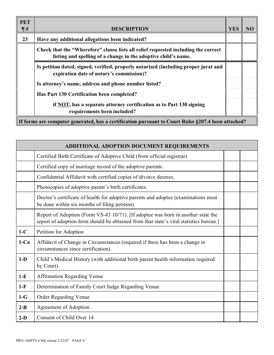 Private Placement Adoption Proceeding Checklist Form - New York, Page 4