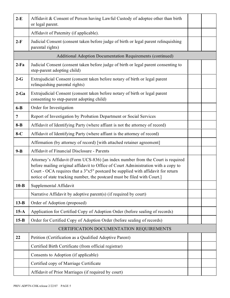 Private Placement Adoption Proceeding Checklist Form - New York, Page 5