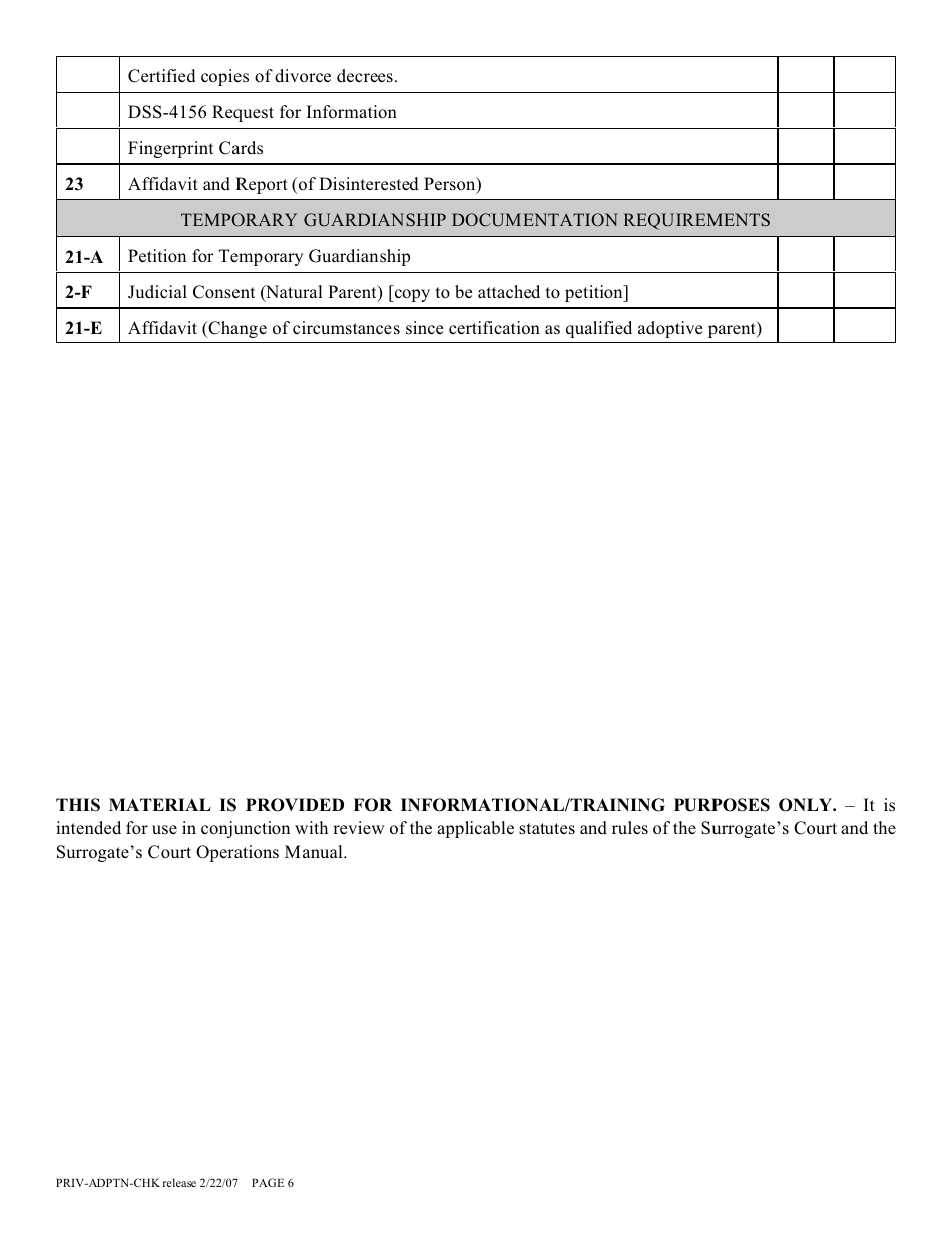 Private Placement Adoption Proceeding Checklist Form - New York, Page 6