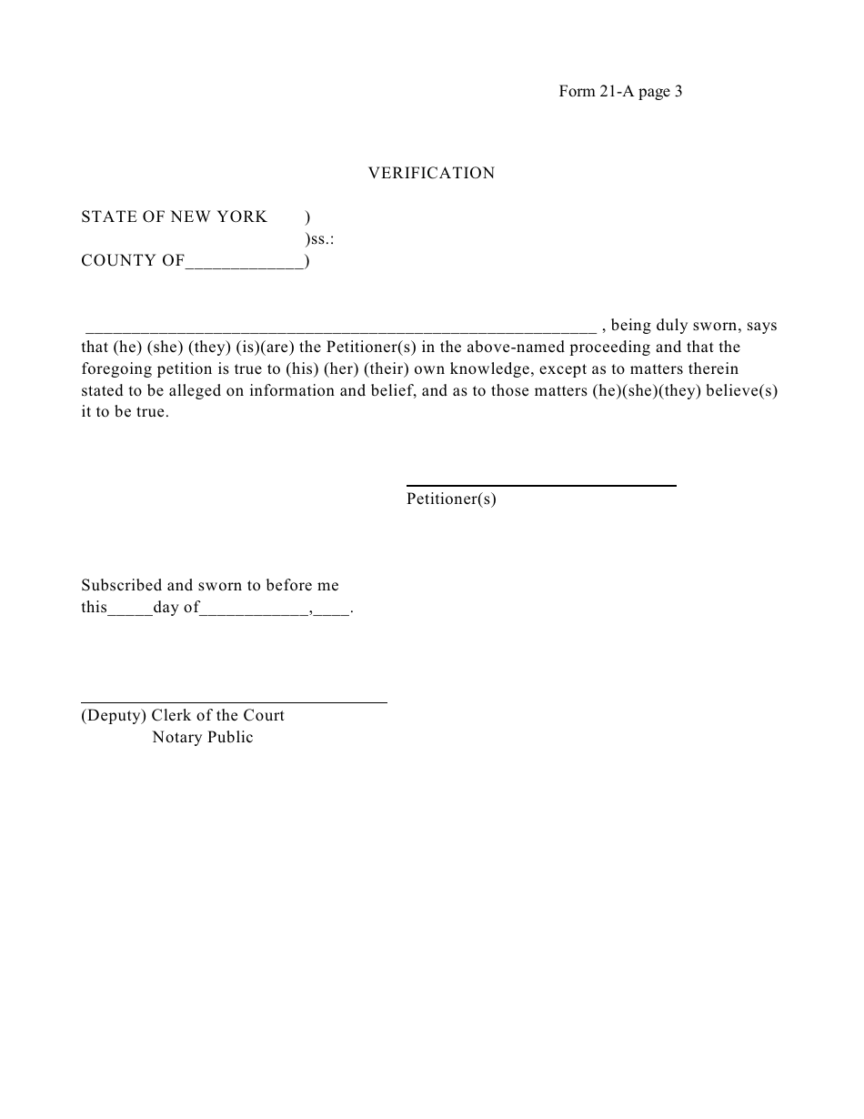 Form 21-A - Fill Out, Sign Online and Download Fillable PDF, New York ...