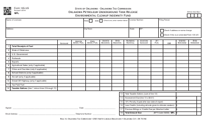 OTC Form 105-US Oklahoma Petroleum Underground Tank Release Environmental Cleanup Indemnity Fund - Oklahoma