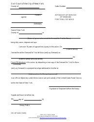 Document preview: Form CIV-GP-62-B Affidavit of Service of Demand for Trial De Novo - New York City
