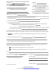 Form CIV-GP-16 Affidavit in Support of an Application to Proceed as a Poor Person and Authorizing the State to Pay the Costs for the Production of a Stenographic Transcript - New York City