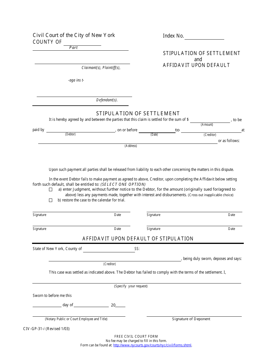 Form CIV-GP-31 - Fill Out, Sign Online and Download Fillable PDF, New ...