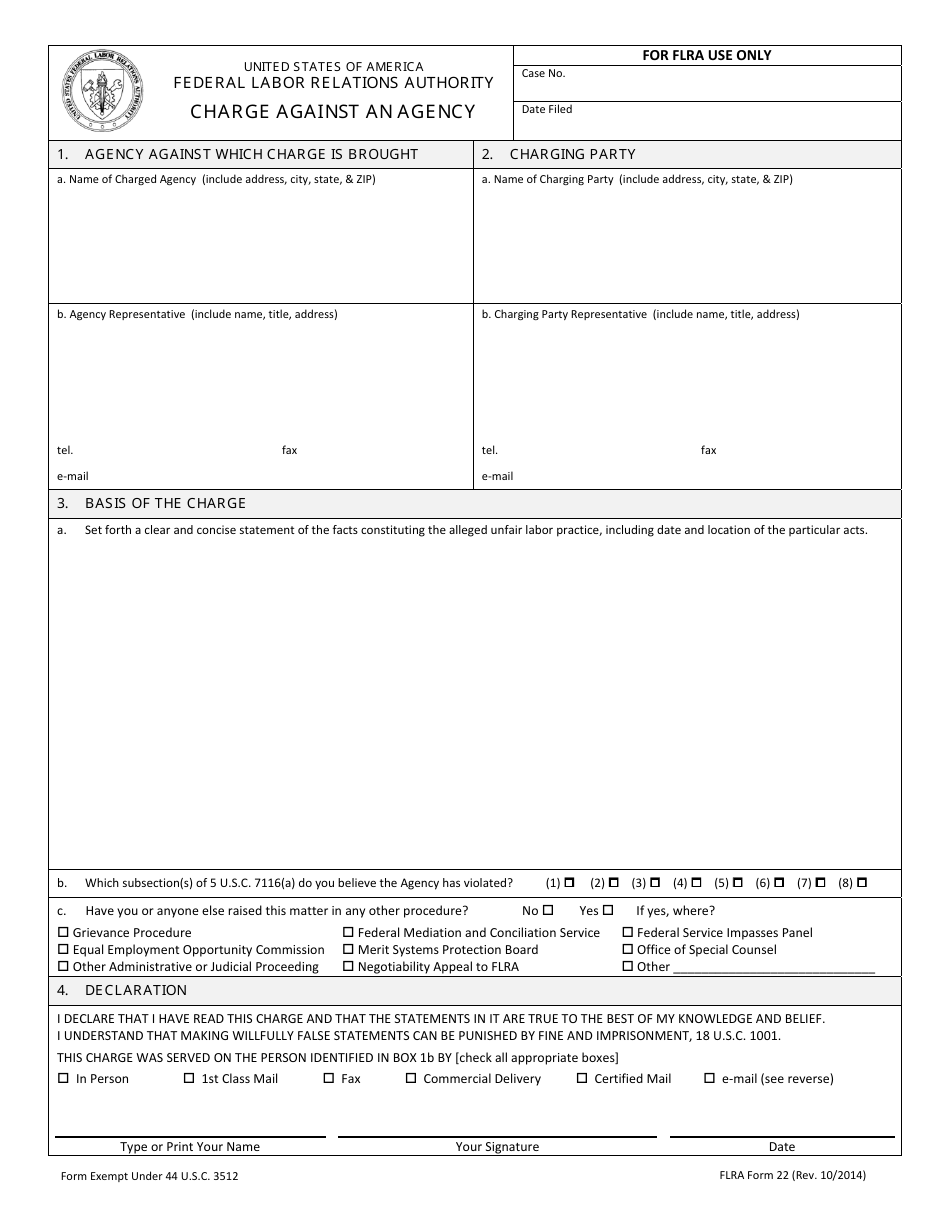FLRA Form 22 Charge Against an Agency, Page 1