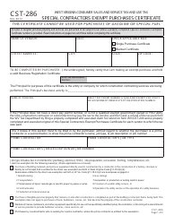 Document preview: Form CST-286 Special Contractors Exempt Purchases Certificate - West Virginia
