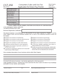 Form CST-250 &quot;Consumers Sales and Use Tax Application for Direct Pay Permit&quot; - West Virginia