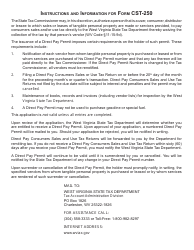 Form CST-250 Consumers Sales and Use Tax Application for Direct Pay Permit - West Virginia, Page 2