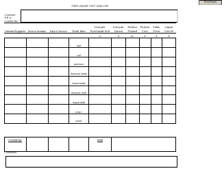 Document preview: Pure Liquor Cost Analysis Form - Arizona