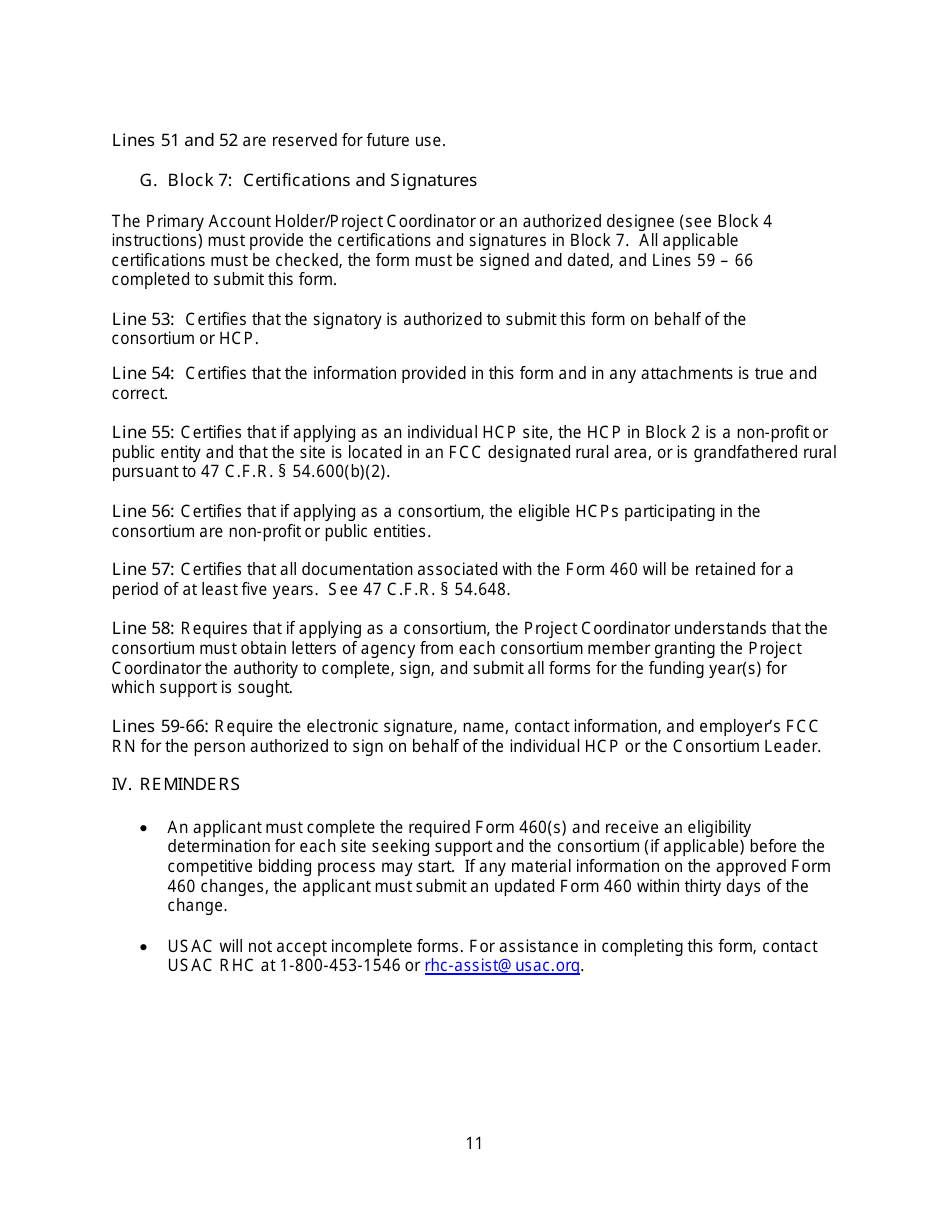 FCC Form 460 Rural Health Care (Rhc) Universal Service Eligibility and Registration Form, Page 14