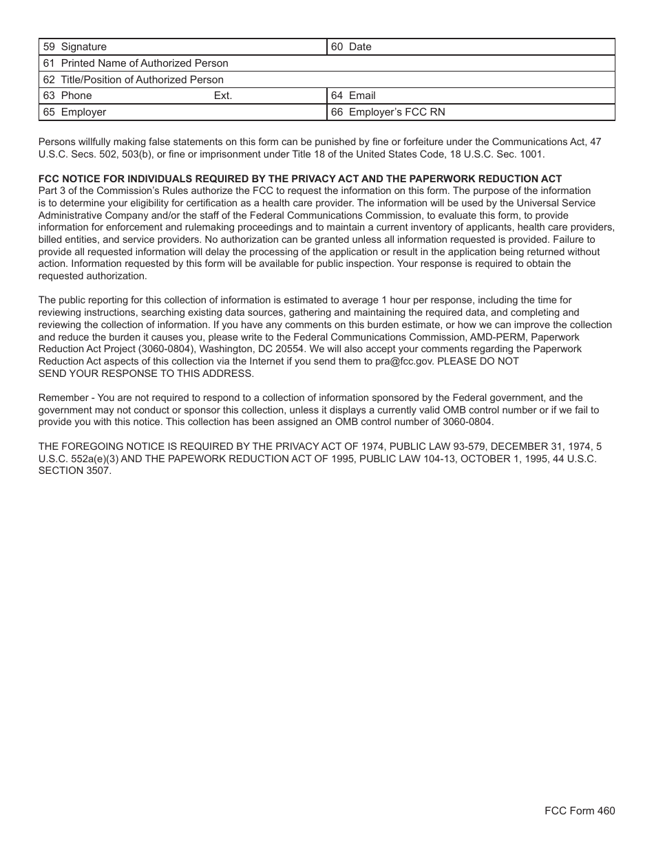 FCC Form 460 Rural Health Care (Rhc) Universal Service Eligibility and Registration Form, Page 3