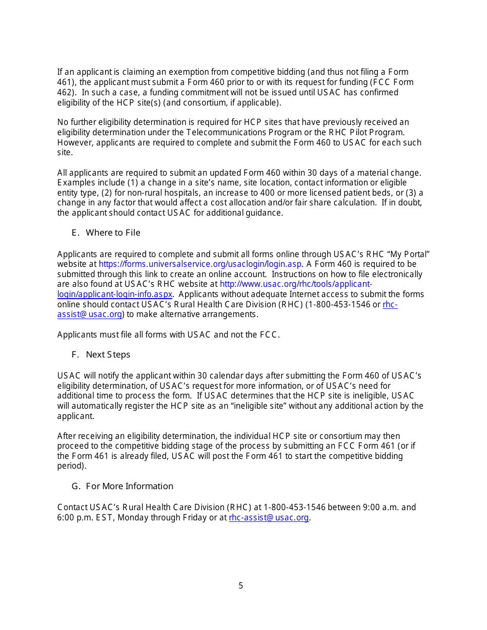 FCC Form 460 Rural Health Care (Rhc) Universal Service Eligibility and Registration Form, Page 8