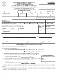 Form PS2067B-16 &quot;Application for Duplicate Plates and/or Stickers&quot; - Minnesota