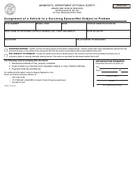 Document preview: Form PS2071-10 Assignment of a Vehicle to a Surviving Spouse/Not Subject to Probate - Minnesota