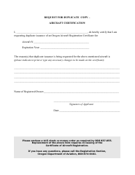 Document preview: Request for Duplicate Copy - Aircraft Certification - Oregon