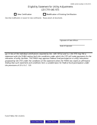 Form FHWA-1561 Eligibility Statement for Utility Adjustments