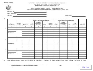 Form RP-6609 &quot;List of Court-Ordered Adjustments in Assessments (Other Than Small Claims Court)&quot; - New York